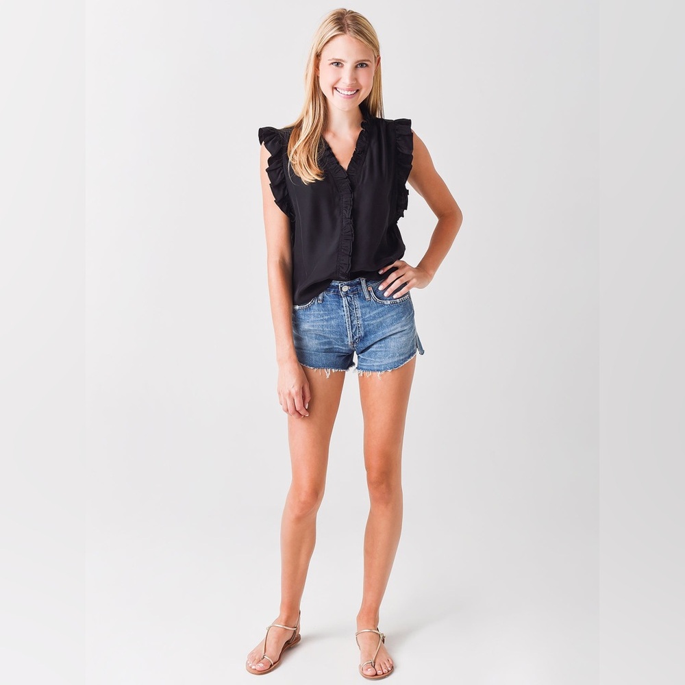 FRAME 100% Silk Ruffle Sleeveless Top – Black (Size S) - Picture 9 of 10